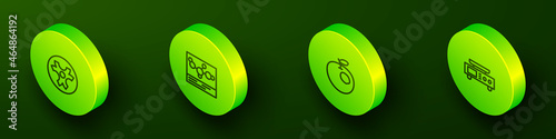 Set Isometric line Biohazard symbol, Chemical formula, Genetically modified apple and Electronic scales icon. Vector