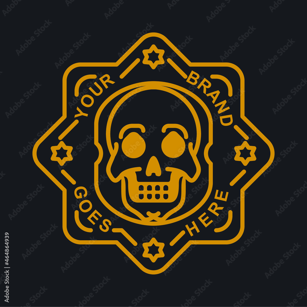 Gold Colored Skull Badge T-Shirt, Apparel, Clothing Brand Identity Lineart Logo Gold Colored Skull Badge T-Shirt, Apparel, Clothing Brand Identity Lineart Logo