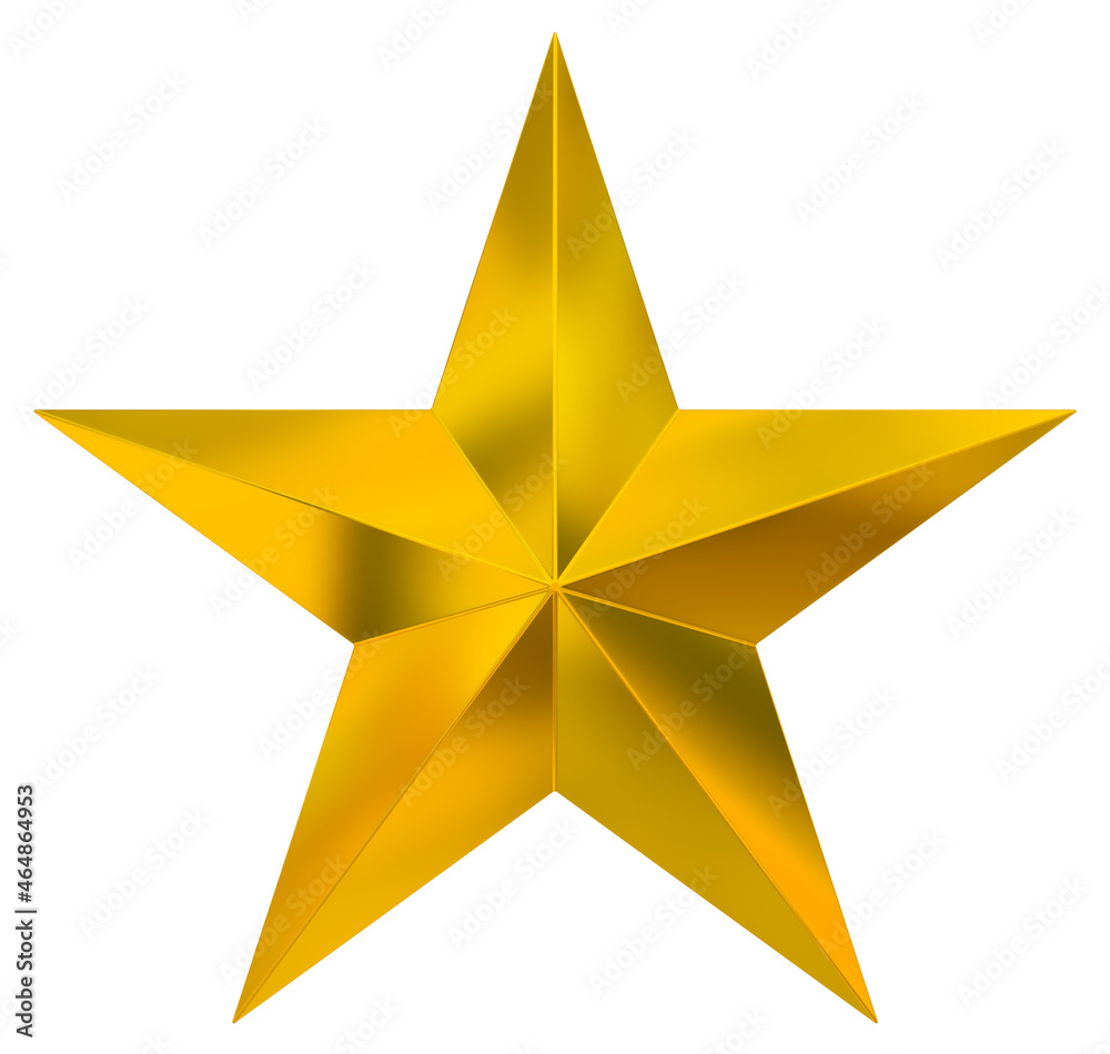 Fototapeta premium 5 point star - Christmas Star - golden single isolated on white - 3d rendering