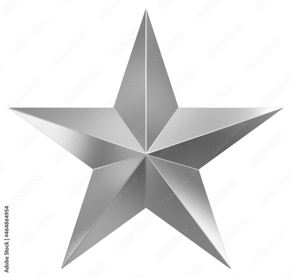 5 point star - Christmas Star - silver metal single isolated on white - 3d rendering 5 point star - Christmas Star - silver metal single isolated on white - 3d rendering