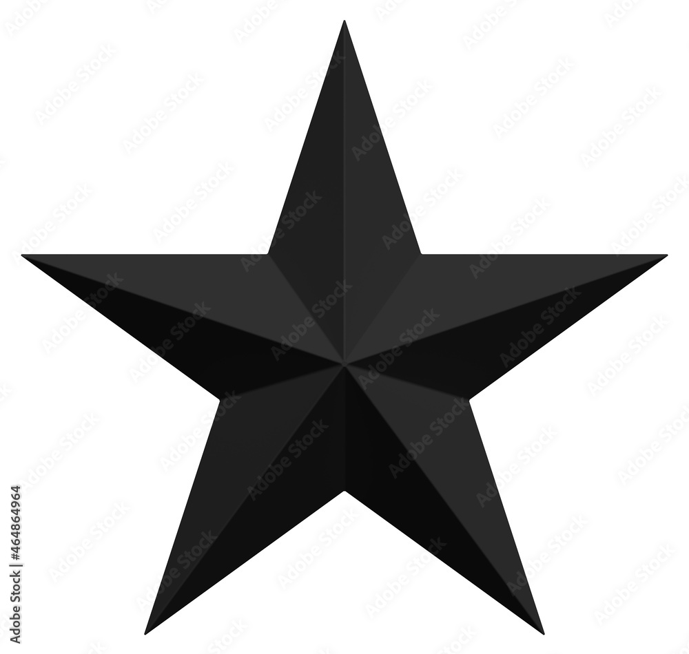 5 point star - Christmas Star - black single isolated on white - 3d rendering