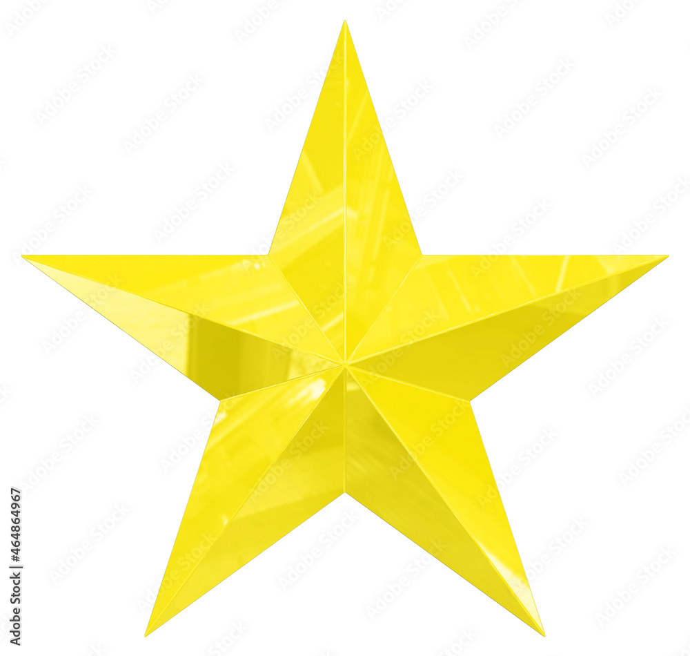 Fototapeta premium 5 point star - Christmas Star - yellow single isolated on white - 3d rendering