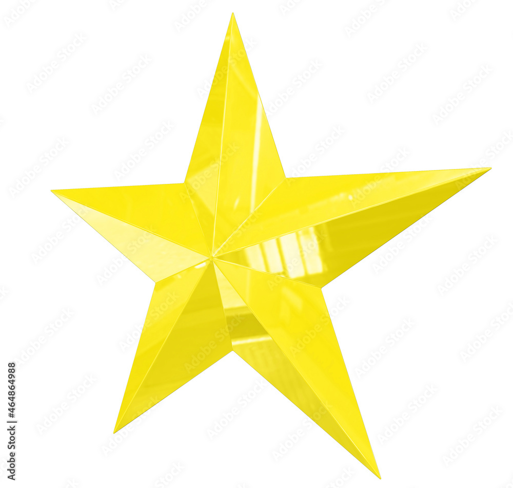 Fototapeta premium 5 point star - Christmas Star - yellow single isolated on white - 3d rendering