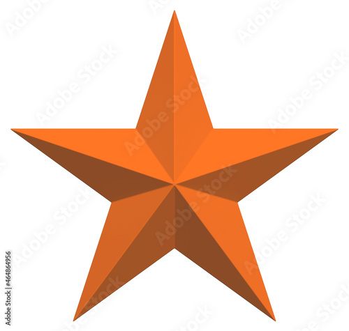 5 point star - Christmas Star - orange single isolated on white - 3d rendering