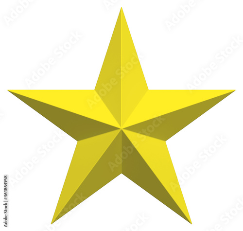 5 point star - Christmas Star - yellow single isolated on white - 3d rendering