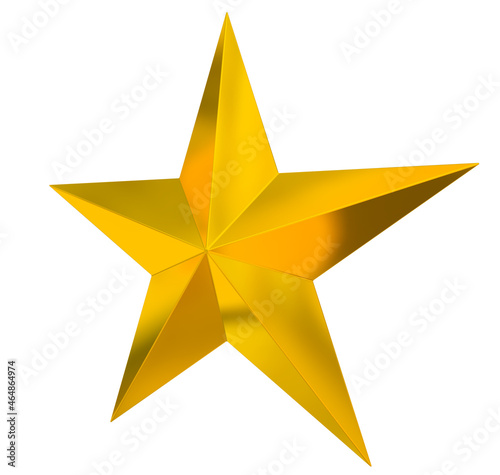 5 point star - Christmas Star - golden single isolated on white - 3d rendering