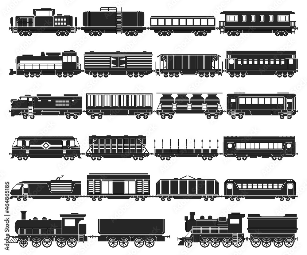Locomotive with wagon isolated black set icon. Vector black set icon railway train. Vector illustration locomotive on white background.