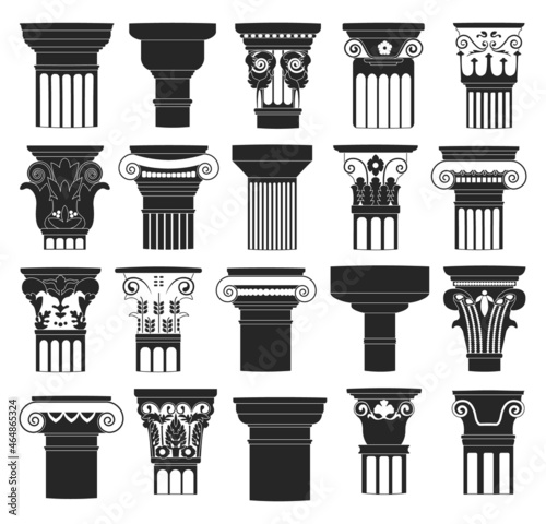 Top of column isolated black set icon. Vector black set icon antique pillar. Vector illustration top of column on white background.