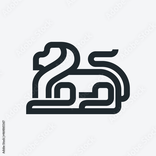 Modern, Simple, Geometric, Professional Lion Sitting, Corporate Line Art Brand Identity Logo Vector Template