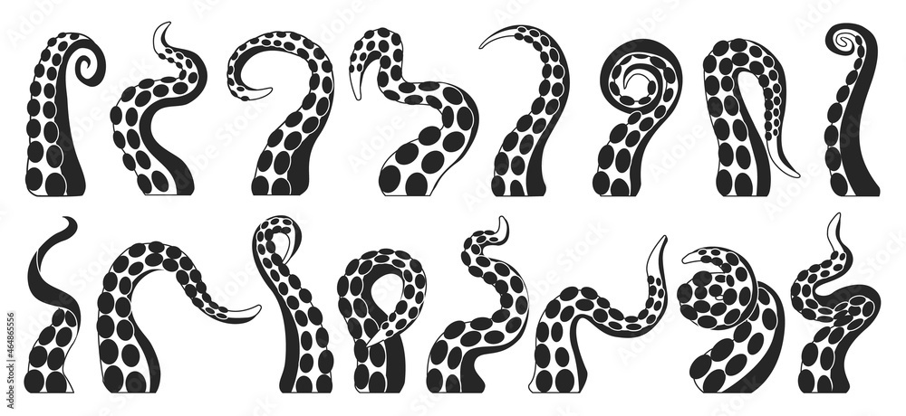 Octopus of tentacle isolated black icon. Sea squid vector black set ...
