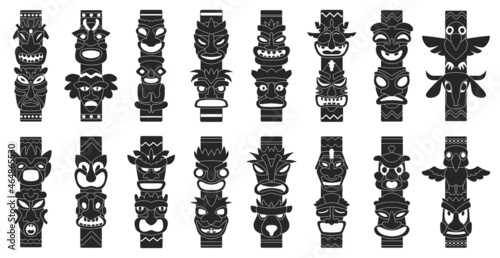 Totem vector black set icon. Vector illustration set tribal mask. Isolated black icon traditional totem on white background . photo