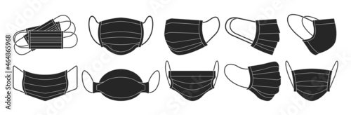 Medical mask isolated black set icon. Vector black set icon surgical protective layer. Vector illustration medical mask on white background.