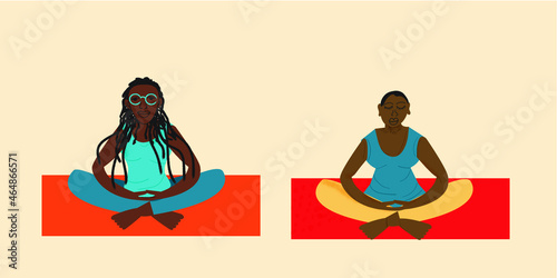 Older lesbian couple meditating together 
