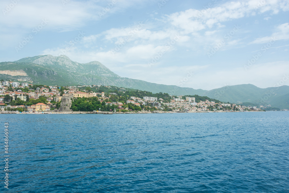 View from the sea to the city Herceg Novi in Montenegro View from the sea to the city Herceg Novi in Montenegro