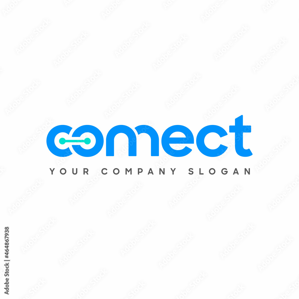 Connect Blue and Turquoise Lowercase Logo Design Template Elements. Connected linked c and o letters with dots. Connected linked n and n letters. Modern Networking Logo Design Vector.