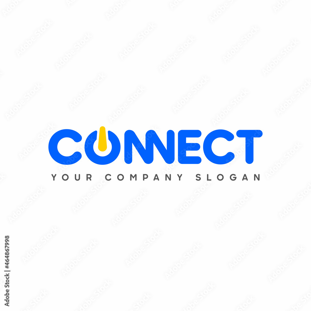 Connect Blue and Yellow Uppercase Logo Design Template Elements. Connected with power. Connected linked n and n letters. Modern Networking Logo Design Vector.