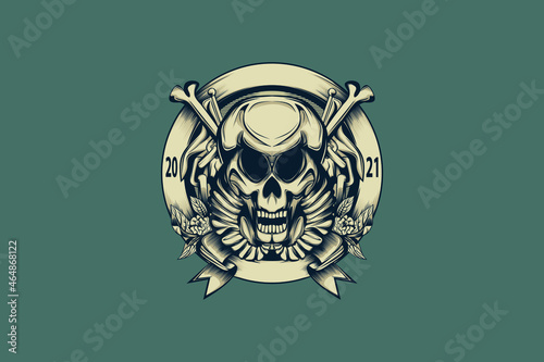 Vintage ornamental skull logo vector