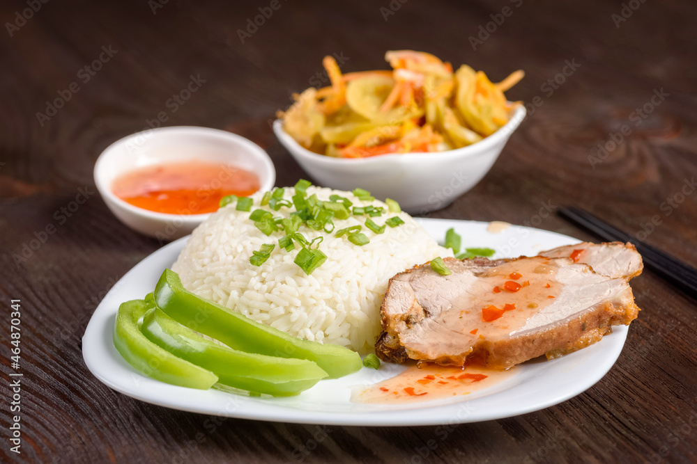 rice and pork in sweet and sour sauce