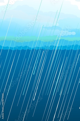 Rainy weather. Sky clouds vector. Illustration in cartoon style flat design. Heavenly atmosphere