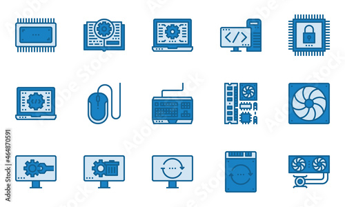 Computer Hardware Icons Blue Color, cooling system, software,laptop