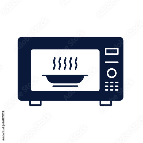 Hot pot inside microwave oven line icon. Vector in white background