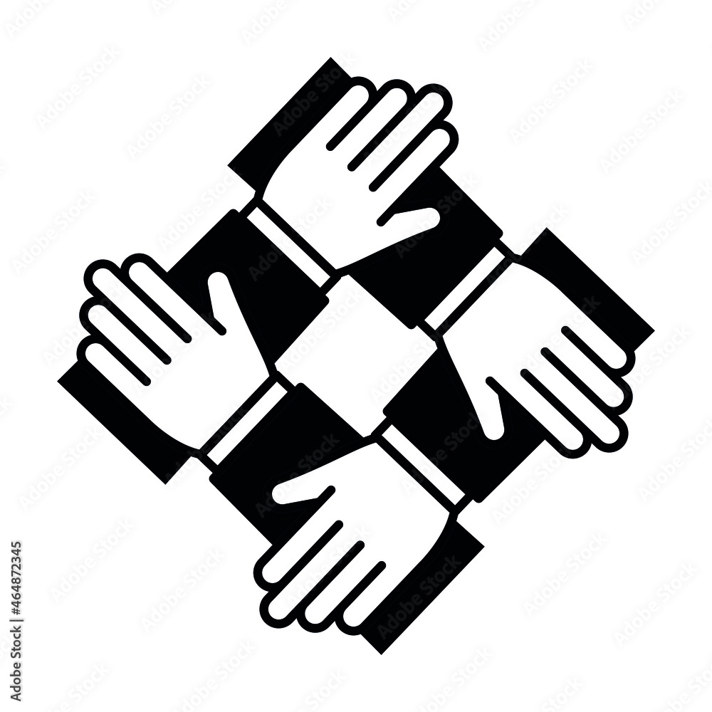 Team hands together line icon. Business partnership concept. Vector illustration