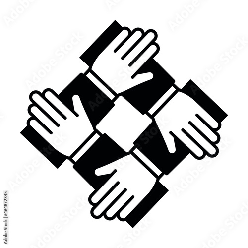 Team hands together line icon. Business partnership concept. Vector illustration