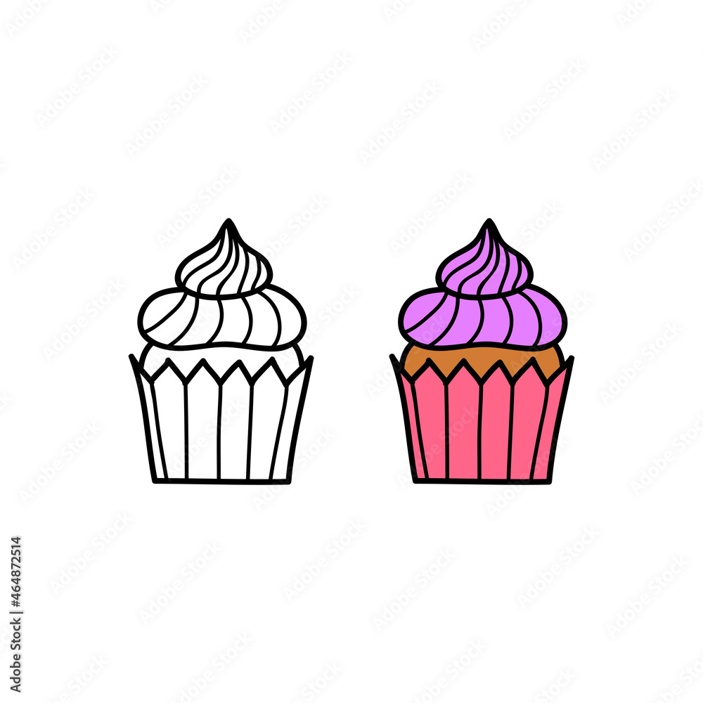 Doodle colored and outline cupcake. Doodle colored and outline cupcake.
