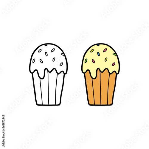 Doodle colored and outline kulich cake.