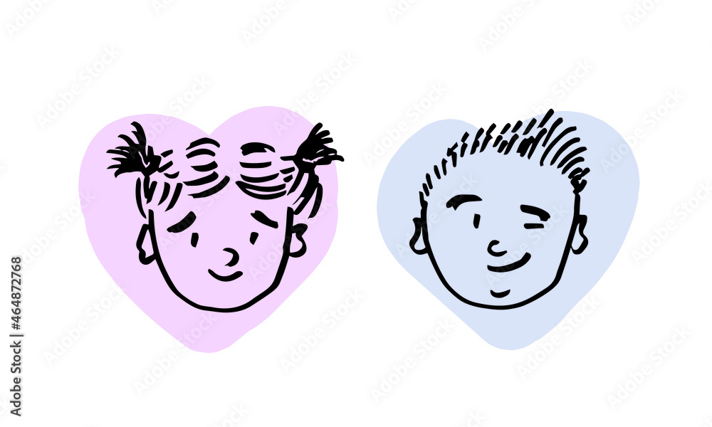 Hand drawn children faces in doodle style. Girl and boy sketch. Cartoon characters on white background. Vector illustration Hand drawn children faces in doodle style. Girl and boy sketch. Cartoon characters on white background. Vector illustration