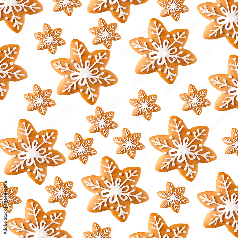 Christmas pattern with ginger cookies in the shape of snowflakes Christmas pattern with ginger cookies in the shape of snowflakes