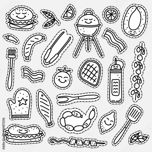 Doodle stickers with barbecue foods.