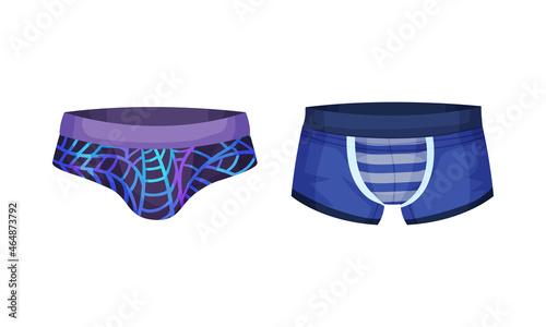 Tight Male Elastic Swim Trunks as Swimsuit for Water Activity Vector Set