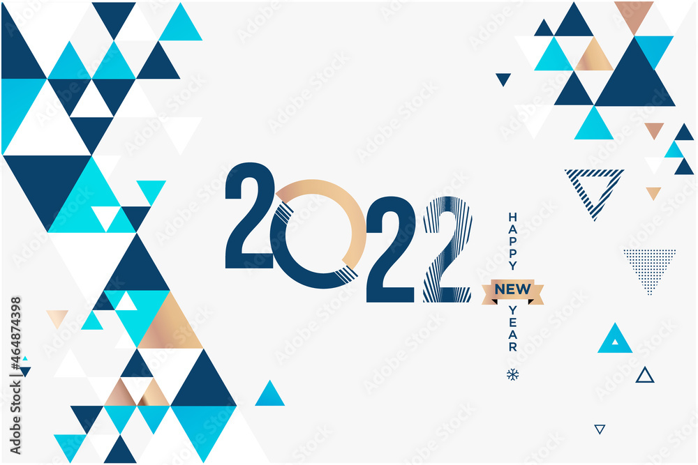 Obraz premium Happy New Year 2022. Vector illustration for greeting card, party invitation card, website banner, social media banner, background, cover design template, marketing material.