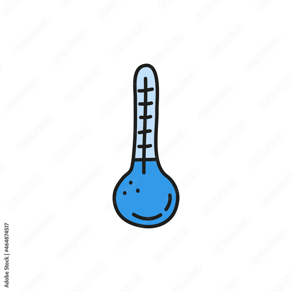 Doodle colored thermometer with cold temperature. Doodle colored thermometer with cold temperature.
