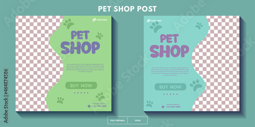 set of modern pet shop post template, Pet care social media post Template or web banner template with space for photo. Pet care service promotional banner ads design