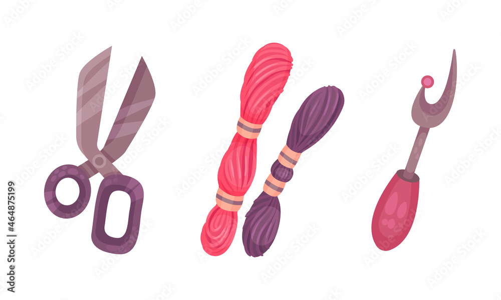 Seam Ripper and Scissors as Professional Sewing Accessory Vector Set Seam Ripper and Scissors as Professional Sewing Accessory Vector Set
