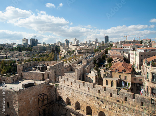 Panoramic view of Jerusalem Old City from Tower Of David citadel. Israel.
