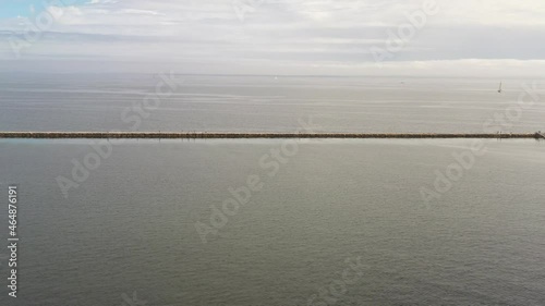 Aerial view of Rockland Breakwater Lighthouse and walking trail in Maine photo