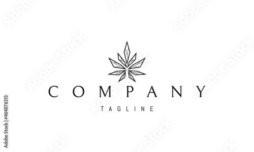 Vector logo on which an abstract image of cannabis leaves in the form of shards of glass.