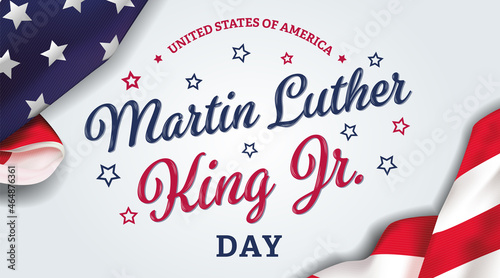 Martin Luther King Jr. I have dream with realistic United States national flag gray background. Vector illustration.