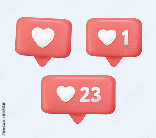 Social media like icon concept. Comment and Follower. 3D Web Vector Illustrations. Social media like icon concept.
