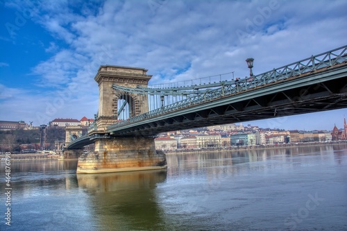 Szechenyi Chain bridge over Danube river, Budapest, Hungary.