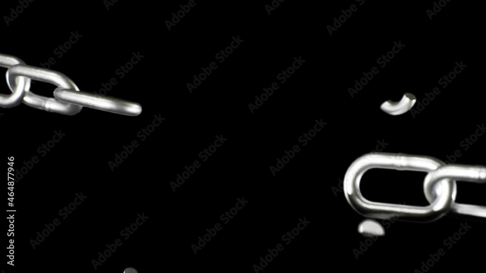 Breaking chains animation. Metal or steel chain is blown to pieces. Concept of regains freedom. Break free from weakness. Symbol of strength, power, free, liberty. Powerful independence. 4K UHD