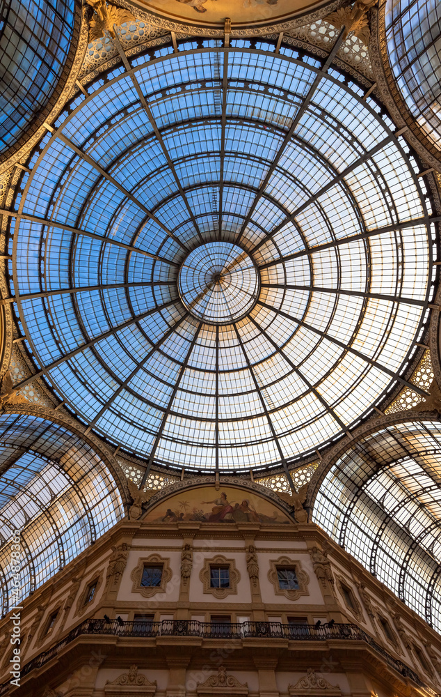 Architecture in Milan fashion Gallery, Italy. Dome roof architectural detail.