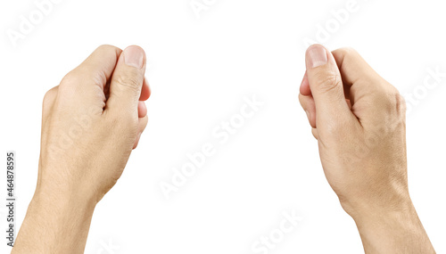 Male hands holding something, isolated on white background