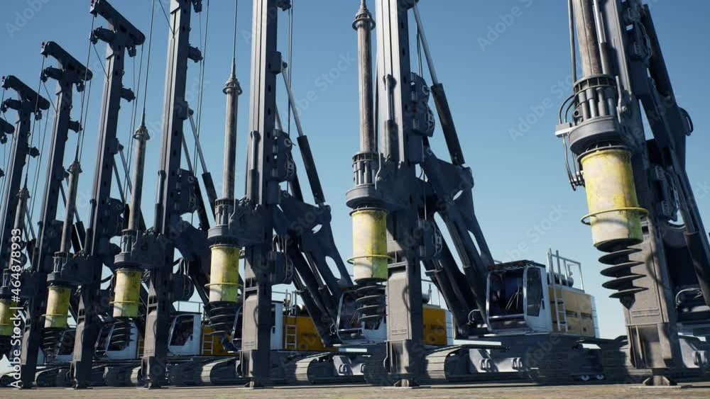 An endless row of Drills machines. Machinery fleet ready for heavy work. Looping animation. 4K Ultra HD An endless row of Drills machines. Machinery fleet ready for heavy work. Looping animation. 4K Ultra HD
