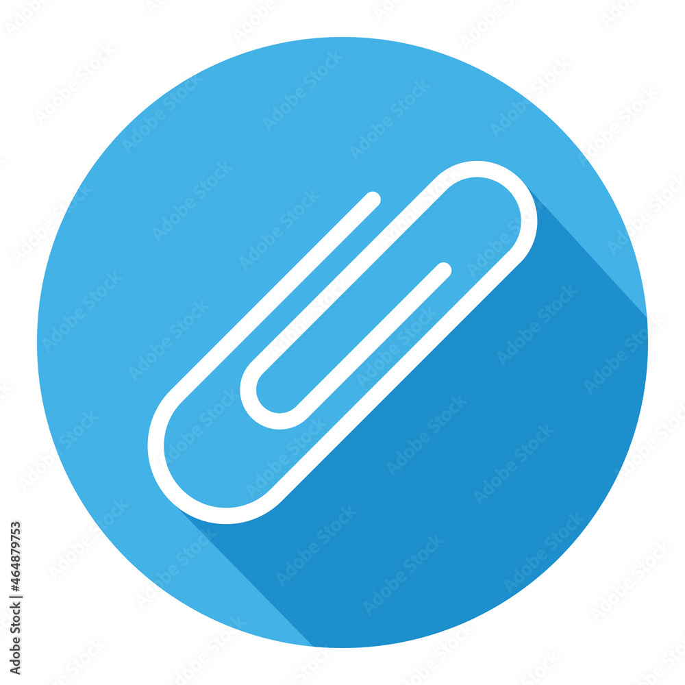 White paper clip in blue circle isolated on white background. School element vector White paper clip in blue circle isolated on white background. School element vector