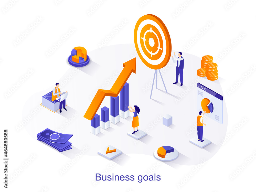 Business goals isometric web concept. People work together on project ...