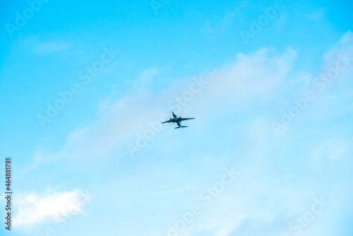 a passenger plane is flying in the sky